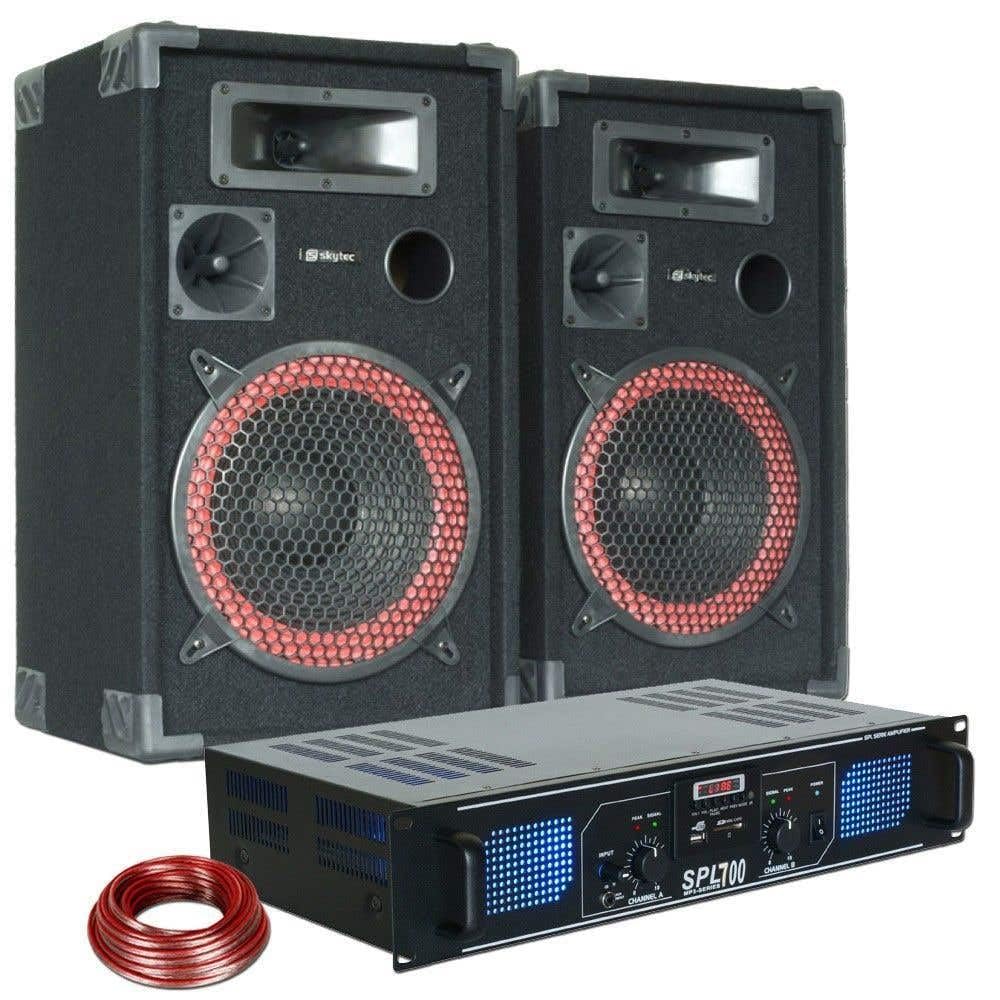 MAX 700 - PA Lautsprecher mit Verstärker, USB, MP3, 700 Watt Stereo Lautsprecher Set, Passive DJ Anlage mit Verstärker, DJ Boxen, PA Anlage Komplettset, DJ Set Komplett, Beschallungsanlage