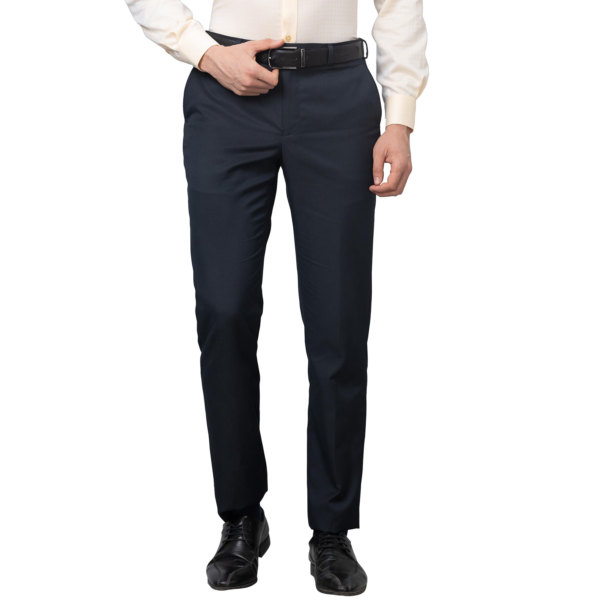 park avenue Men's Smart Fit Polyviscose Blend Flat Front Stripe Pattern Dark Blue Formal Trouser-picture-39