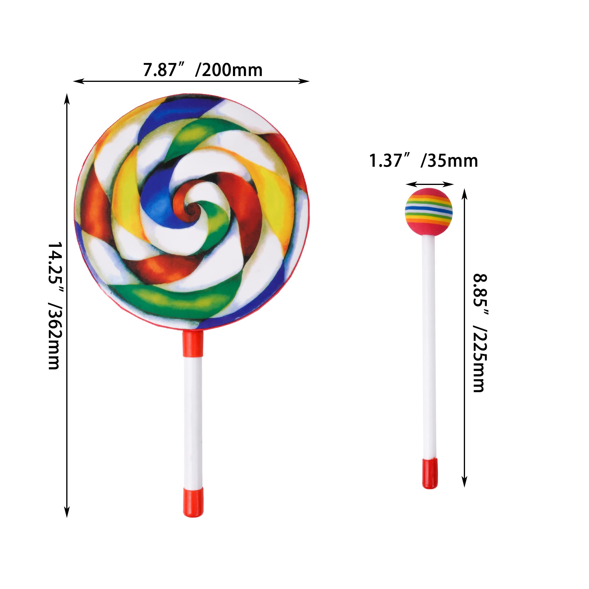 10 tambores de mano con forma de piruleta de 200 mm, instrumentos musicales, multicolor