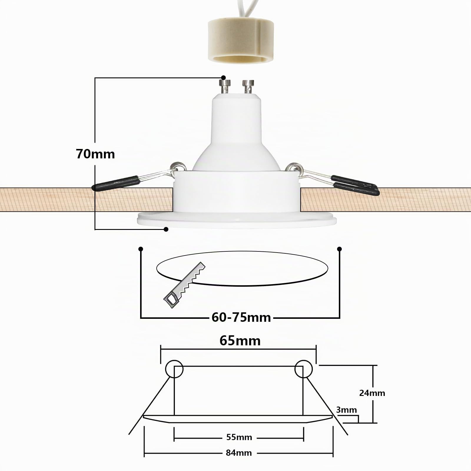 10er Einbaustrahler GU10 IP44 Aluminium Weiß Einbaurahmen DN-002