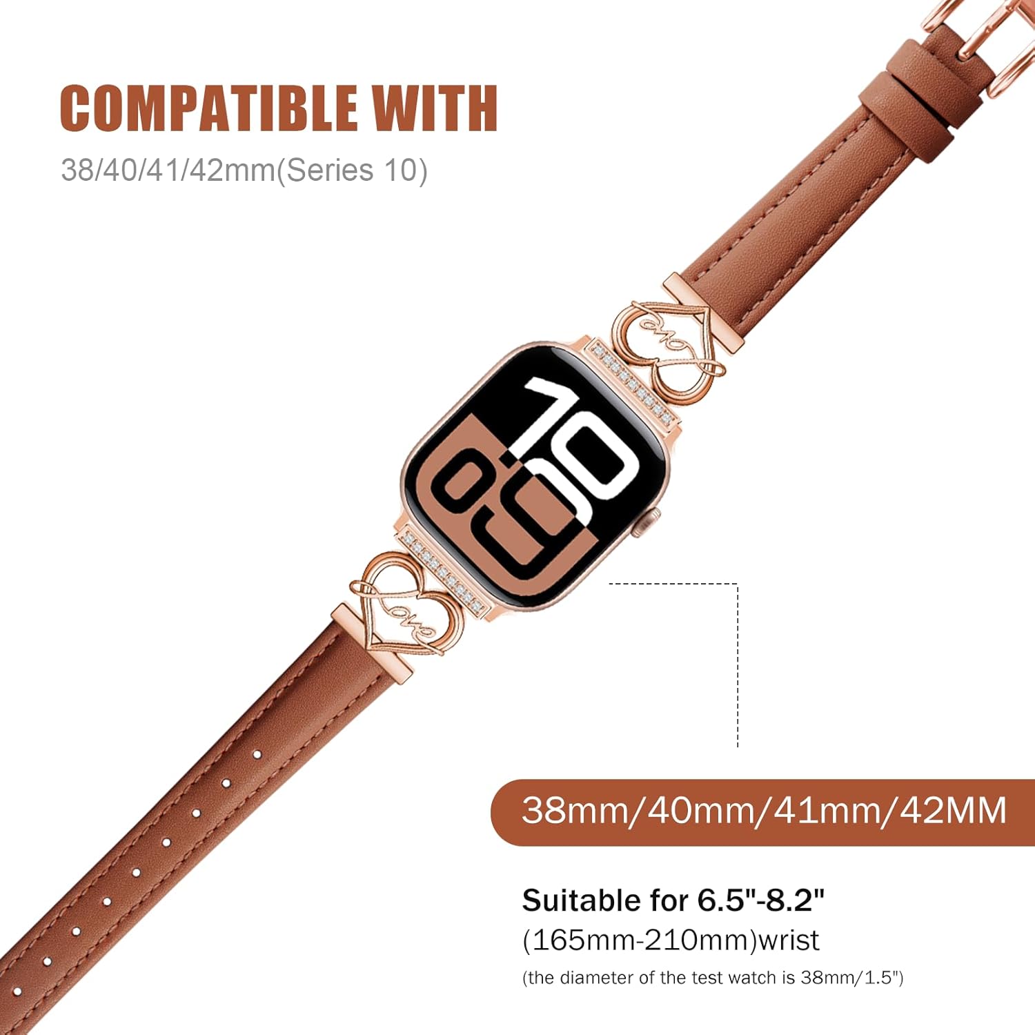 Leather Bands For Women Compatible with apple Watch Bands 38/40/41/42/44/45/46/49mm Ultra 3,Slim Thin Leather Strap Heart Love-Shaped Diamond for iWatch SE 3 Series 11 10 9 8 7 6 5 4 3 2 1 - Image 3