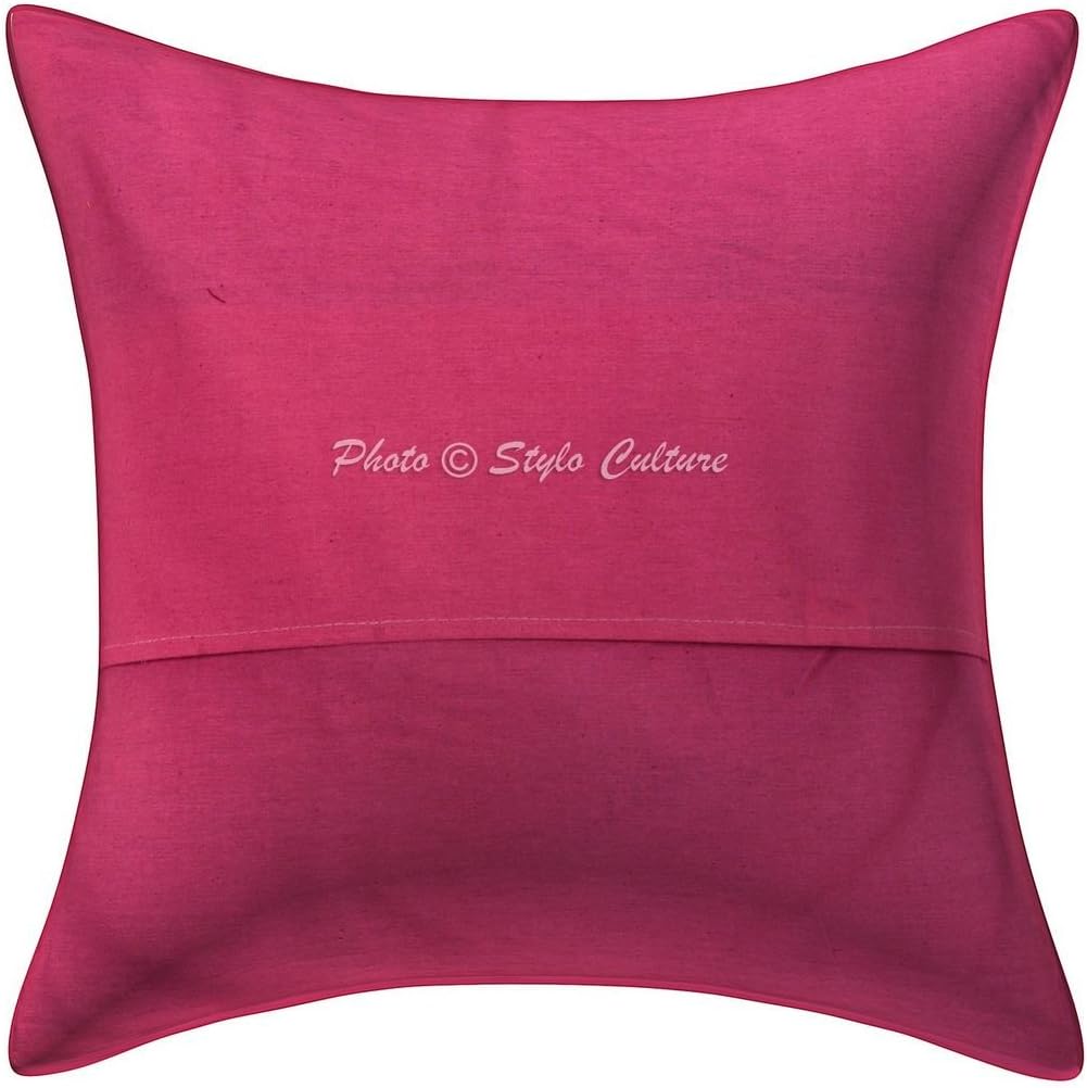 Ethnic Decorative Couch Sofa Toss Throw Pillow Cases 40x40 cm Cotton Bedroom Pink Bird Printed Kantha Square Luxury Envelope Bohemian 16x16 Inch Cushion Covers - 5 Pcs