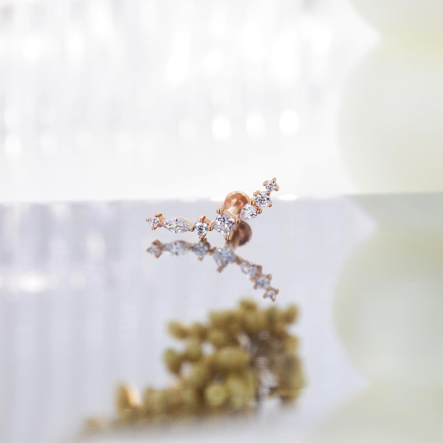 1Pcs 14K Gold Threadless Flat Back Helix Tragus Earrings for Women, 16G Cartilage Earring Stud Helix Tragus Labret Piercing Jewelry 6mm/8mm - Image 3