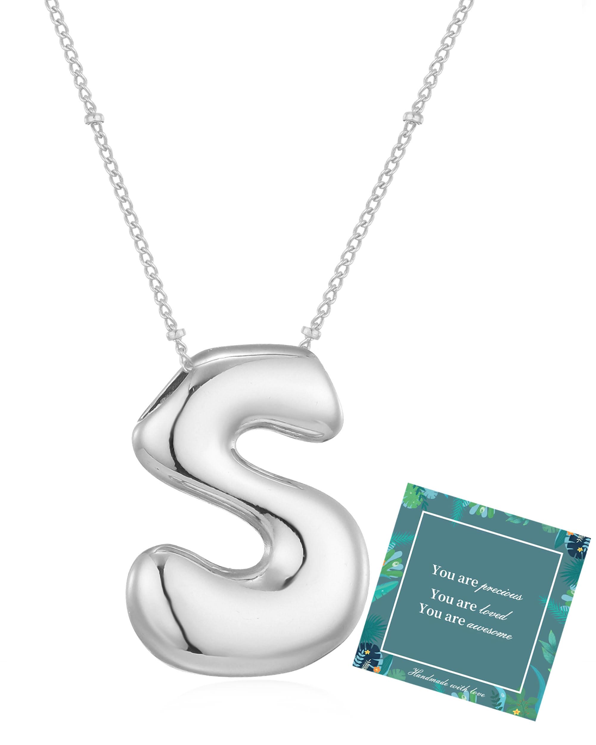 Moiegouct 14K Gold Plated Bubble Letter Necklace 3D Initial Pendant with Beaded Chain Personalized Name Jewelry for Women