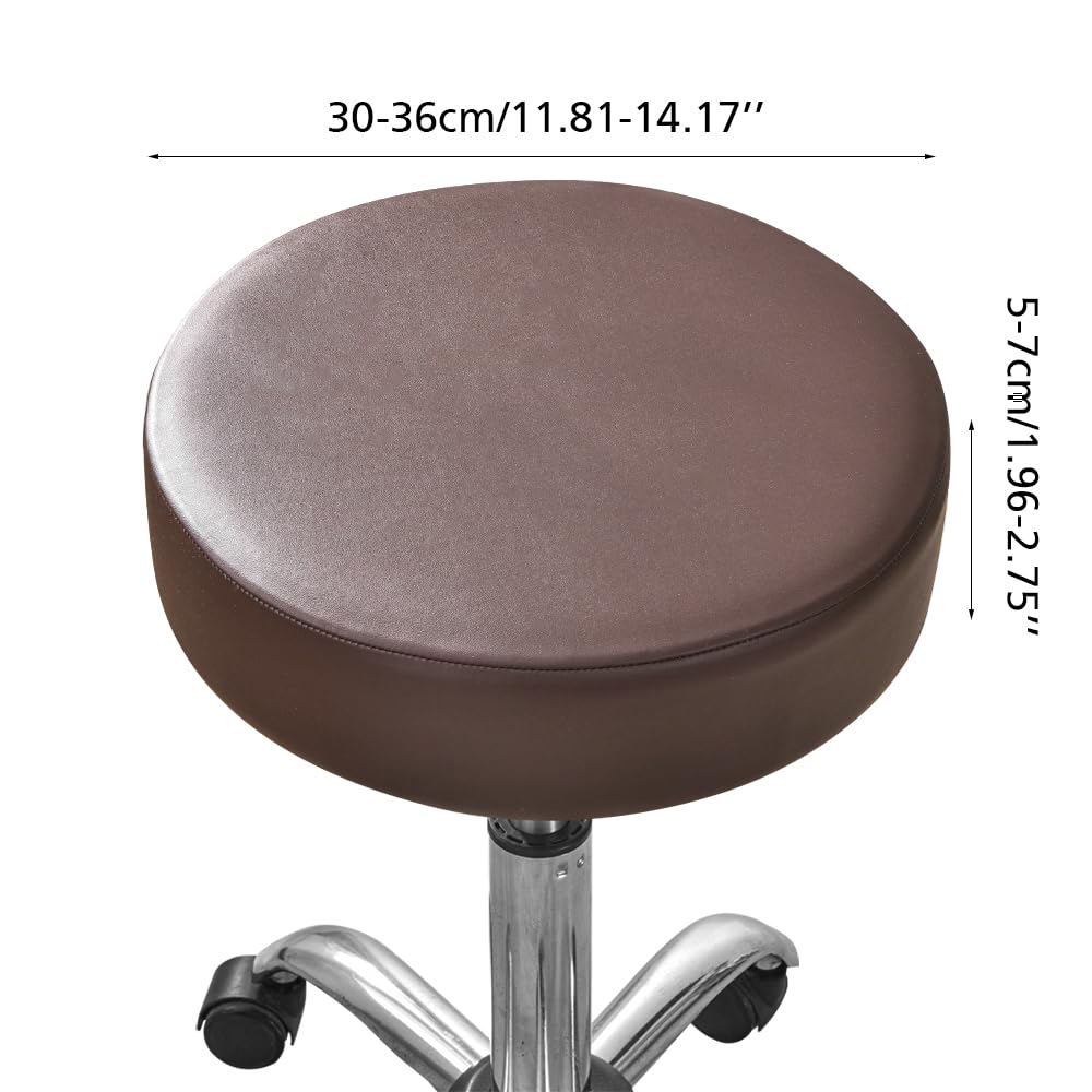MiOYOOW Runde Hockerbezüge, 4-teilig Runde Hocker Hussen aus PU-Leder, wasserdichte Runde Barhocker Bezüge mit Gummiband für Runde Stühle von 11,8-14,1 Zoll (30-36cm)