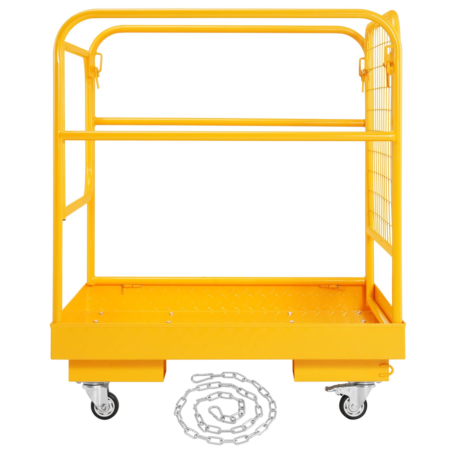 Happybuy Forklift Safety Cage, 1200 lbs Capacity. 36x36 inches Folding Work Platform. Lockable Swivel Wheels & Drain Hole. Device Chain. Holds 1-2 Adults. Ideal for Aerial Work.