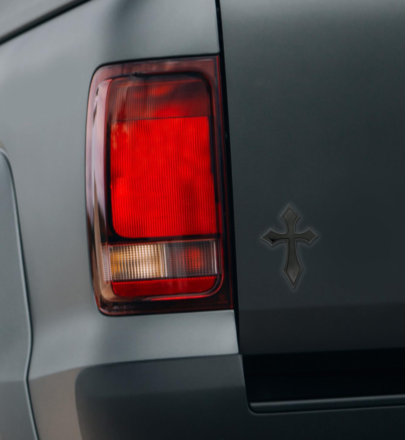 Christian Cross Pointed Blackout Plastic Emblem for Cars, Trucks, and All Auto | Universal Fit at 3.8” x 2.7” | Weatherproof