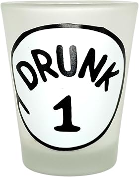 Drunk 1 Funny Shot Glass - 1.5 oz Frosted Novelty Shooter Glass for Parties, Birthdays, Game Nights and Home Bar Gifts