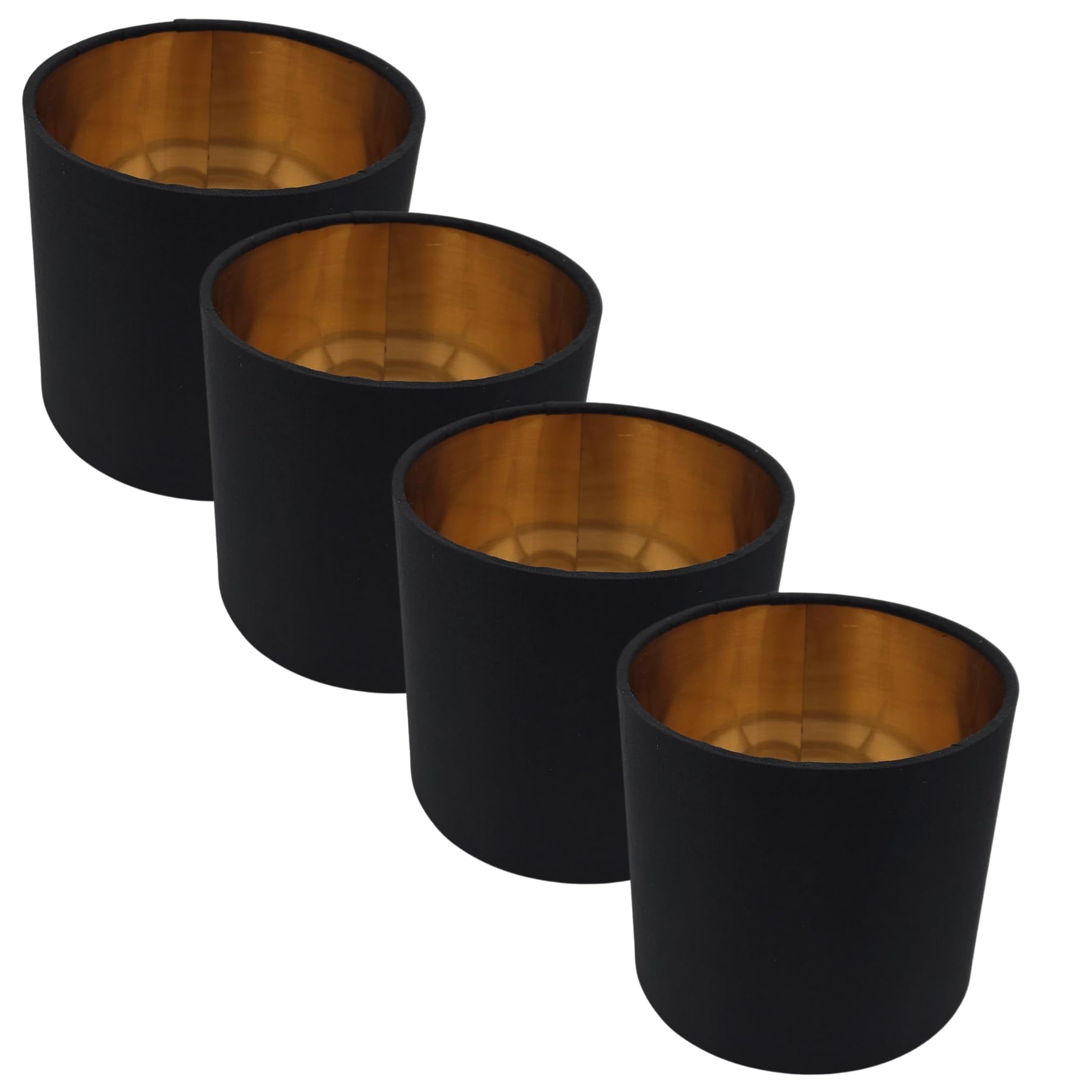 4 pantallas para lámpara de mesa E14, diámetro de 12 cm, color negro y dorado, redondo, retro, vintage, pantalla de tela, pantalla de repuesto (4 x negro/dorado, diámetro de 12 cm)
