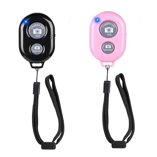 Cellphone Remote Shutter for Smartphones and Tablets, AOQIYUE Wireless Camera Remote Control Compatible with iPhone/Android Cellphone Wrist Strap Included (Black+Pink) - Black+Pink