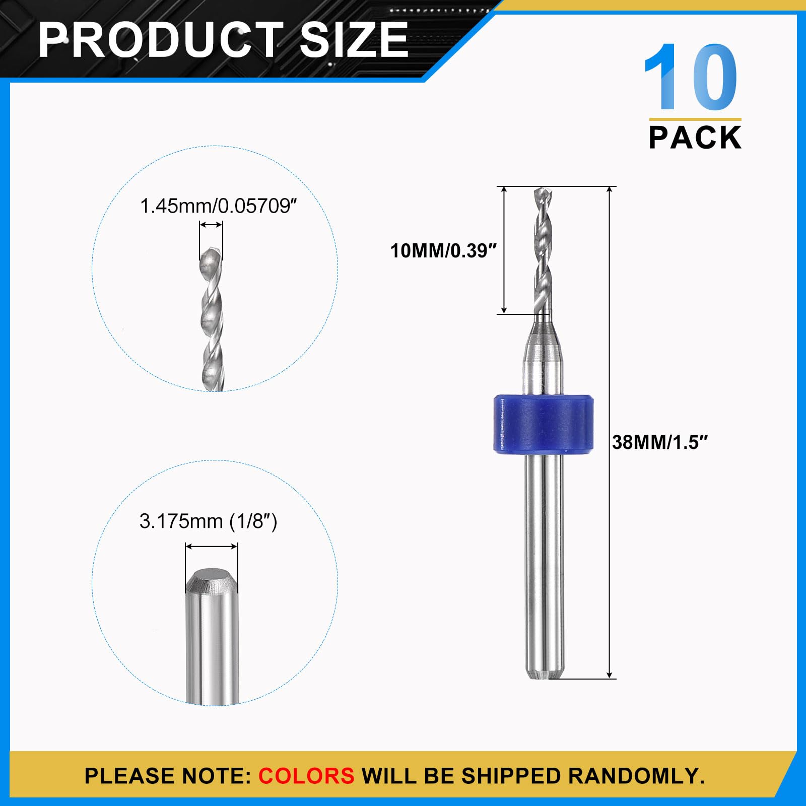 PATIKIL 10 Pack 1.45mm Micro Drill Bits 1/8" Shank Carbide Tungsten Steel 135° Mini Small Bits Print Circuit Board Drilling Tool for CNC Engraving Precision Machinery - Image 2