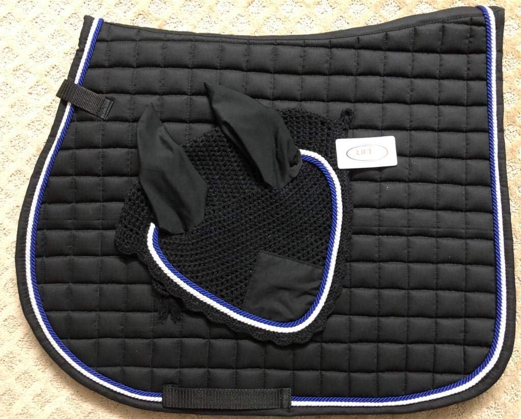 Horse English Saddle PAD with Matching Fly Bonnet with Ear NETS Breathable Cotton Handmade Full Size Stretchable Ears (Pink, Full)