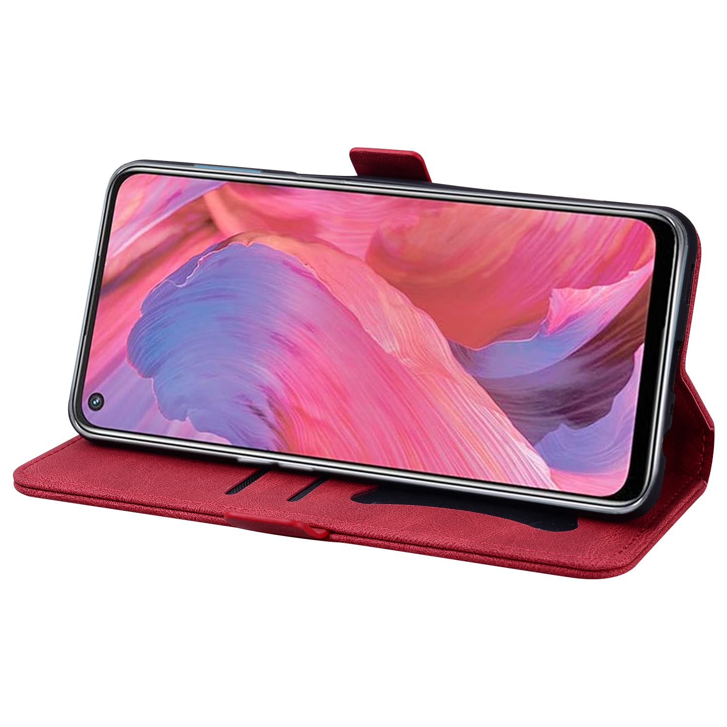 CXTcase Flip Case for Oppo A74 5G/A54 5G/A93 5G Leather Flip Case for Oppo A74 5G Wallet Case with Butterfly Design for Oppo A93 5G Magnetic Clasp Case Red - Image 3