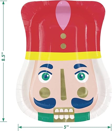 Miniatura 3 de HOME & HOOPLA Cascanueces - Platos de papel con forma de fiesta de Navidad, platos de postre de papel redondos con borde dorado y servilletas de