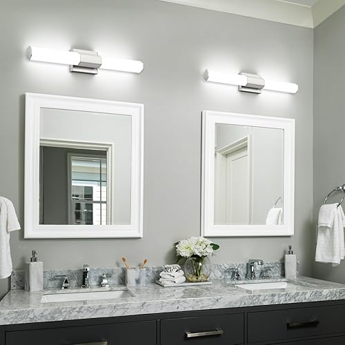 Miniatura 4 de SOLFART Luz LED de tocador de baño, luces LED modernas de baño de 24 pulgadas, luz blanca fría de 6000 K, níquel cepillado, certificación ETL ND