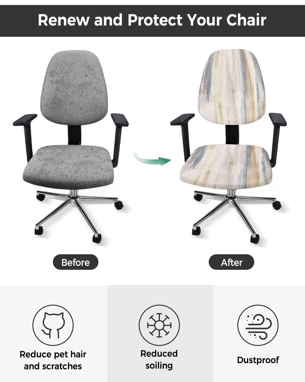 Brown Abstract Art 2 Pieces Computer Office Chair Covers Set,Stretchable Desk Rotating Chair Seat Cushion Slipcover Back Covers,Vintage Beige Ombre Mottled Painting Slipcover Back Cover Protector