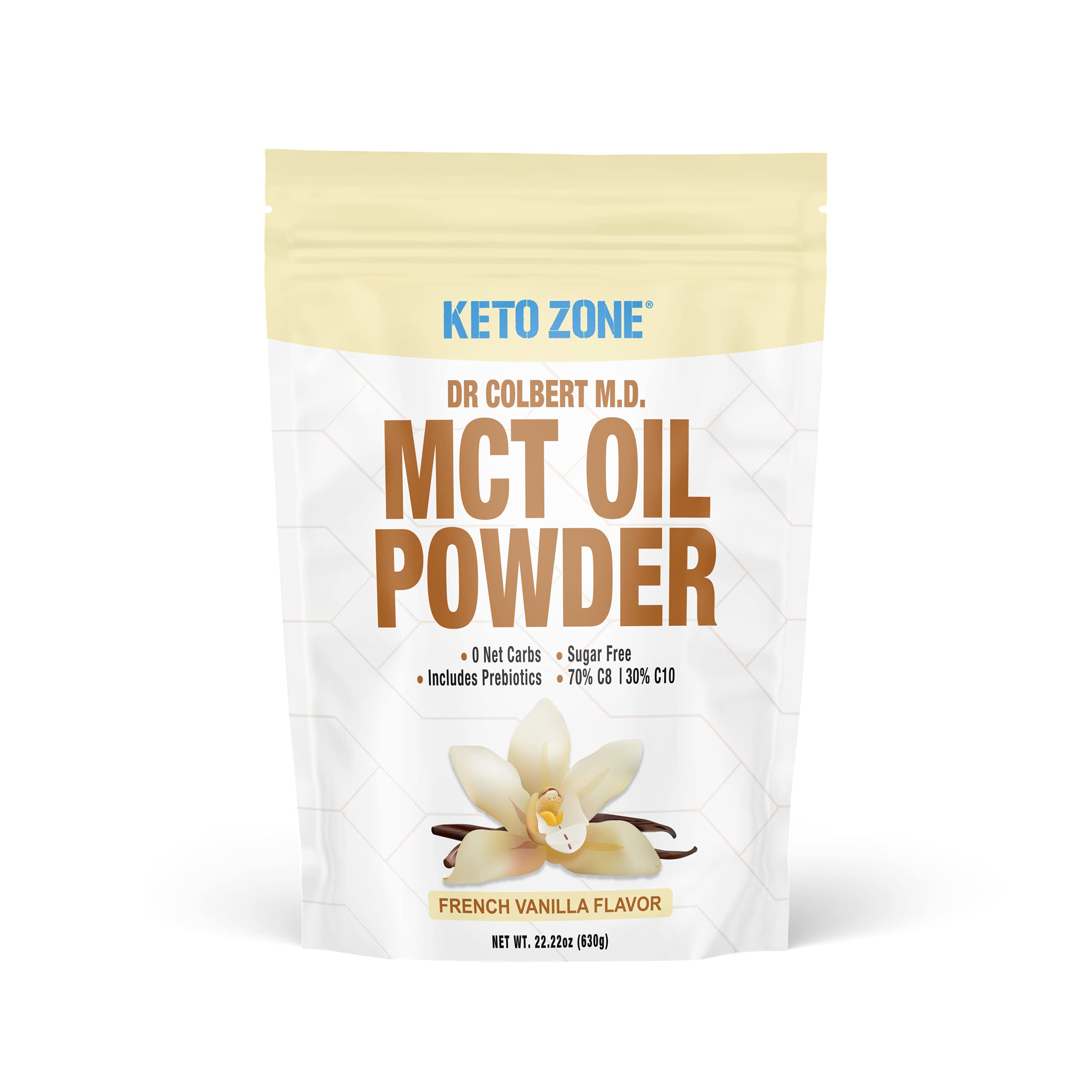Dr. Colbert's Keto Zone® MCT Oil Powder | French Vanilla Flavor | 70 % C8 | 30% C10 | All Natural Ke