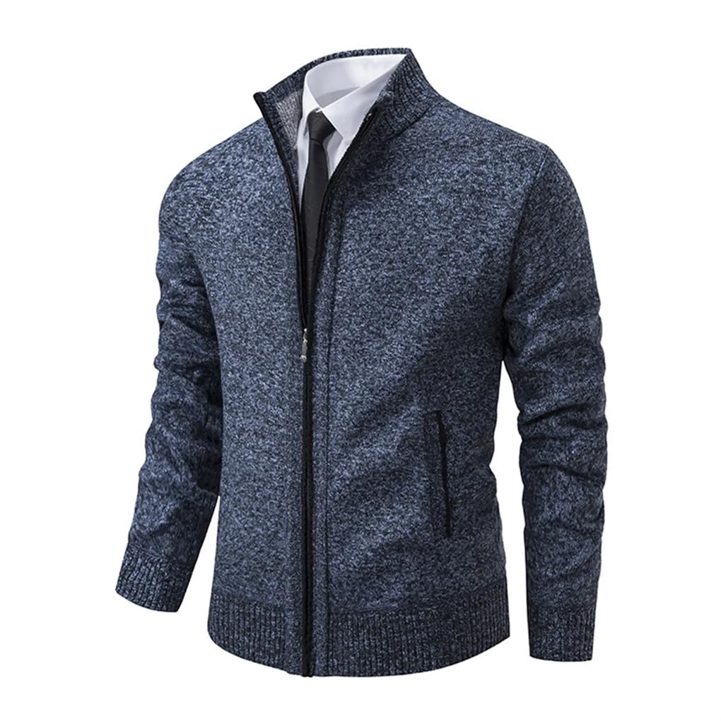 Otoño Invierno Caliente Suéter Cardigan Hombres Polar Cremallera Cuello Alto Punto Grueso Jumpers Abrigo