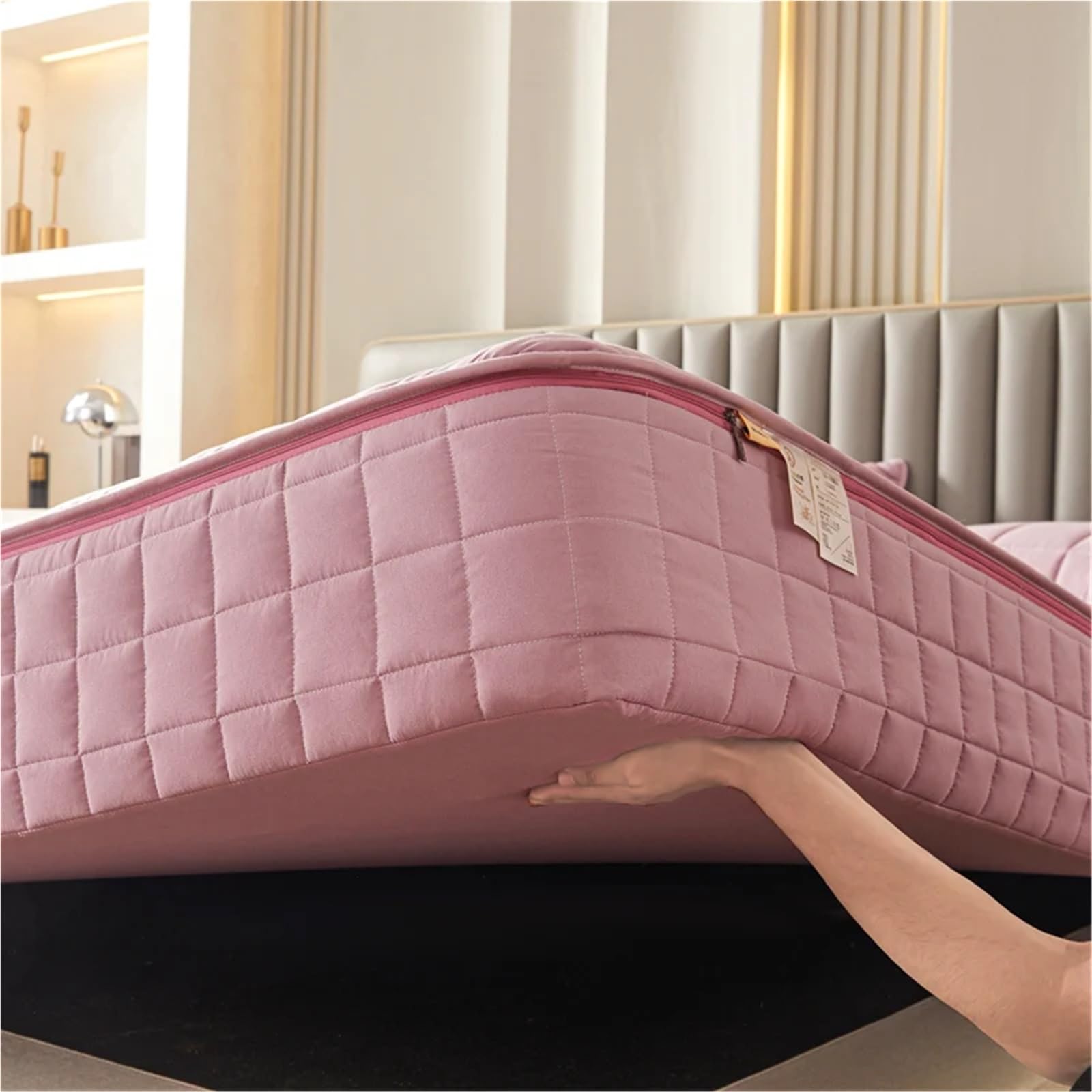 Funda De ColchóN Sábana Ajustable de 6 Lados, Gruesa y Completamente Cerrada, con Cremallera, Acolchada, Protector de colchón, sin Funda de Almohada para ColchóN(Dark Blue,200x200x30cm)
