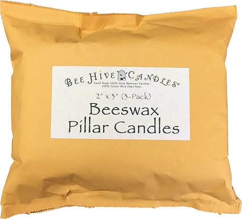 Miniatura 2 de Bee Hive Candles - Vela de pilar de cera de abeja 100% pura (2" x 3" (paquete de 3)) Velas de cera de abeja natural Sin soja, parafina y fragancia