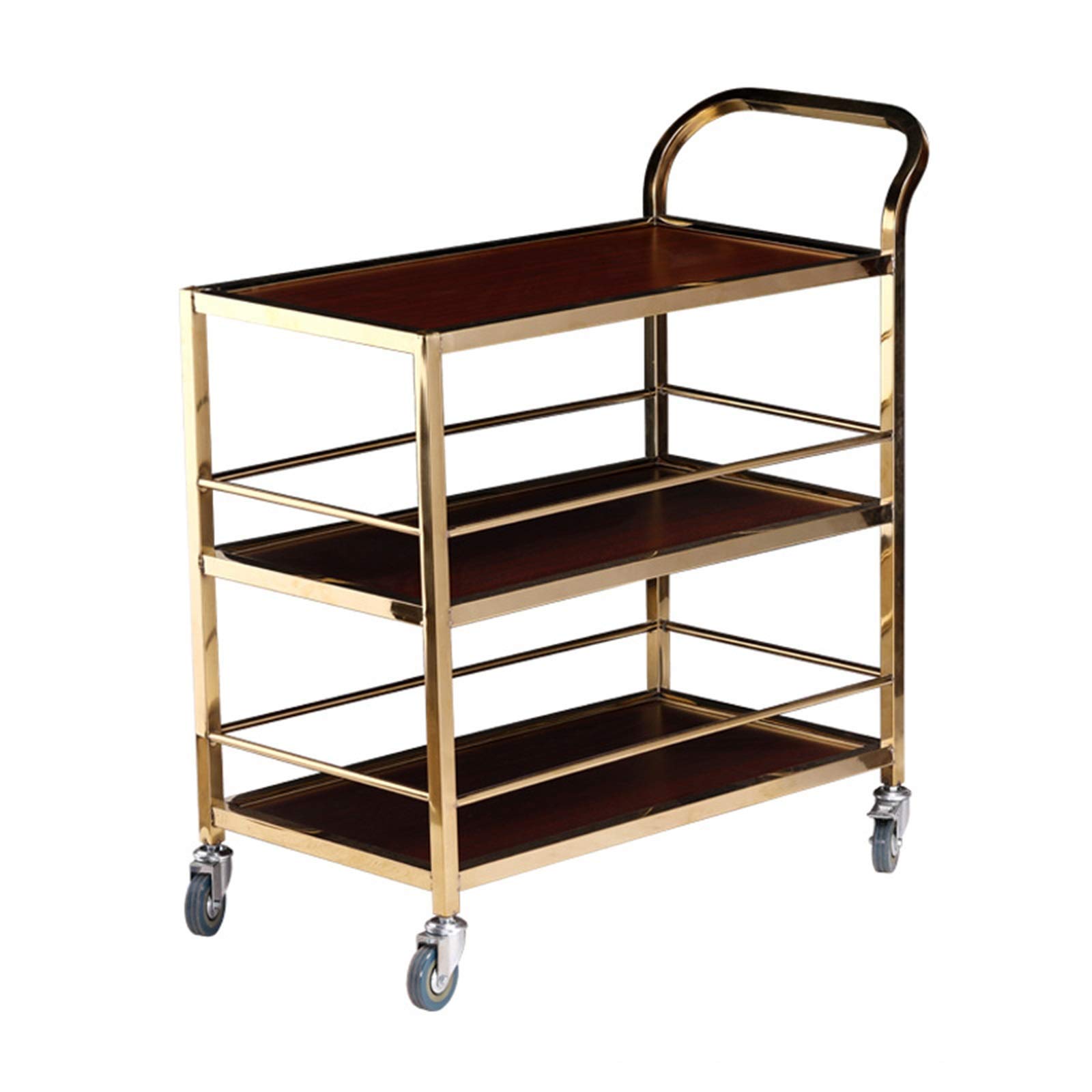 asdchZen Bar Cart Rack 3-Tier Kitchen Island Cart Rolling Trolley Industrial Style Serving Cart Utility Cart,90X45X83Cm