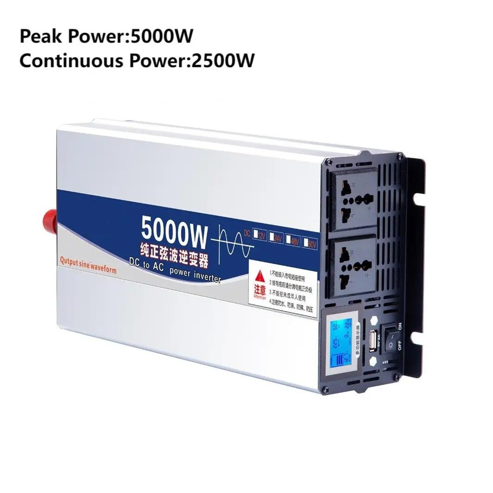 Inversor Inversores Solares Para Coche 5000 W 2500 W Potencia CC 12 V 24 V 48 V 60 V 72 V A CA 110 V 220 V Con Pantalla LED USB Inversor Onda Sinusoidal Pura Convertidor(12V,110-120V 60HZ_UNIVERSAL)