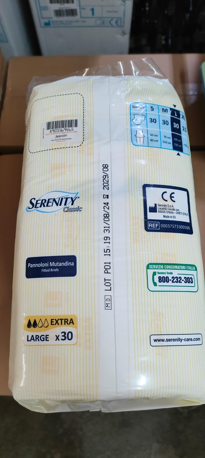 SERENITY PANNOLONI CLASSIC EXTRA TAGLIA LARGE 4 CONFEZIONI DA 30 PEZZI
