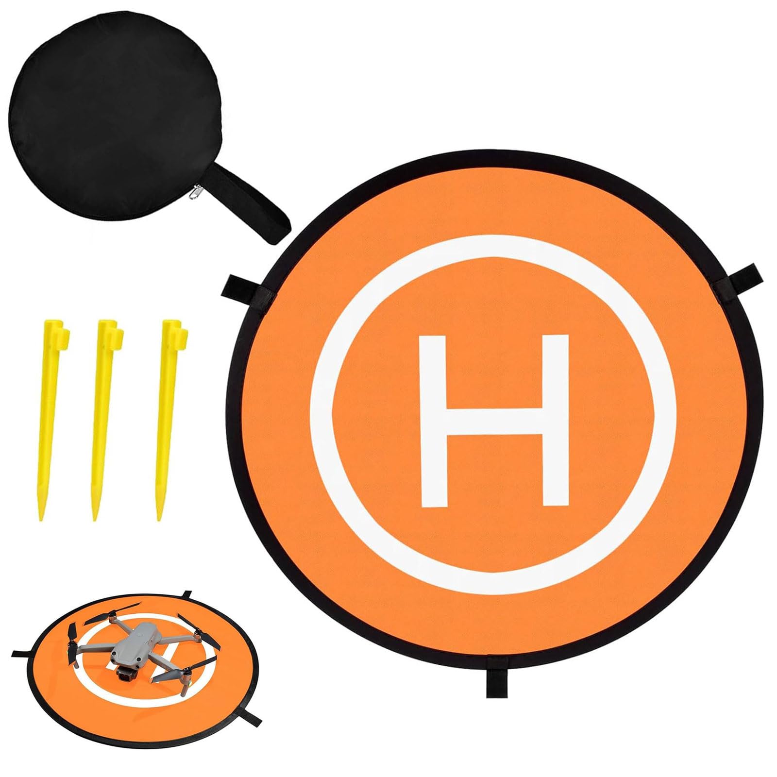 55CM Drone Landing Pad,Collapsible Helipad Dronepad Launch Mat,Waterproof Portable Foldable Helipad,Helicopter Landig Mat With Pegs,For Mini 4 Pro/Mini 4K/Mini 2 SE/Avata 2/Air 3/Mini 3 Pro,Kiuiom