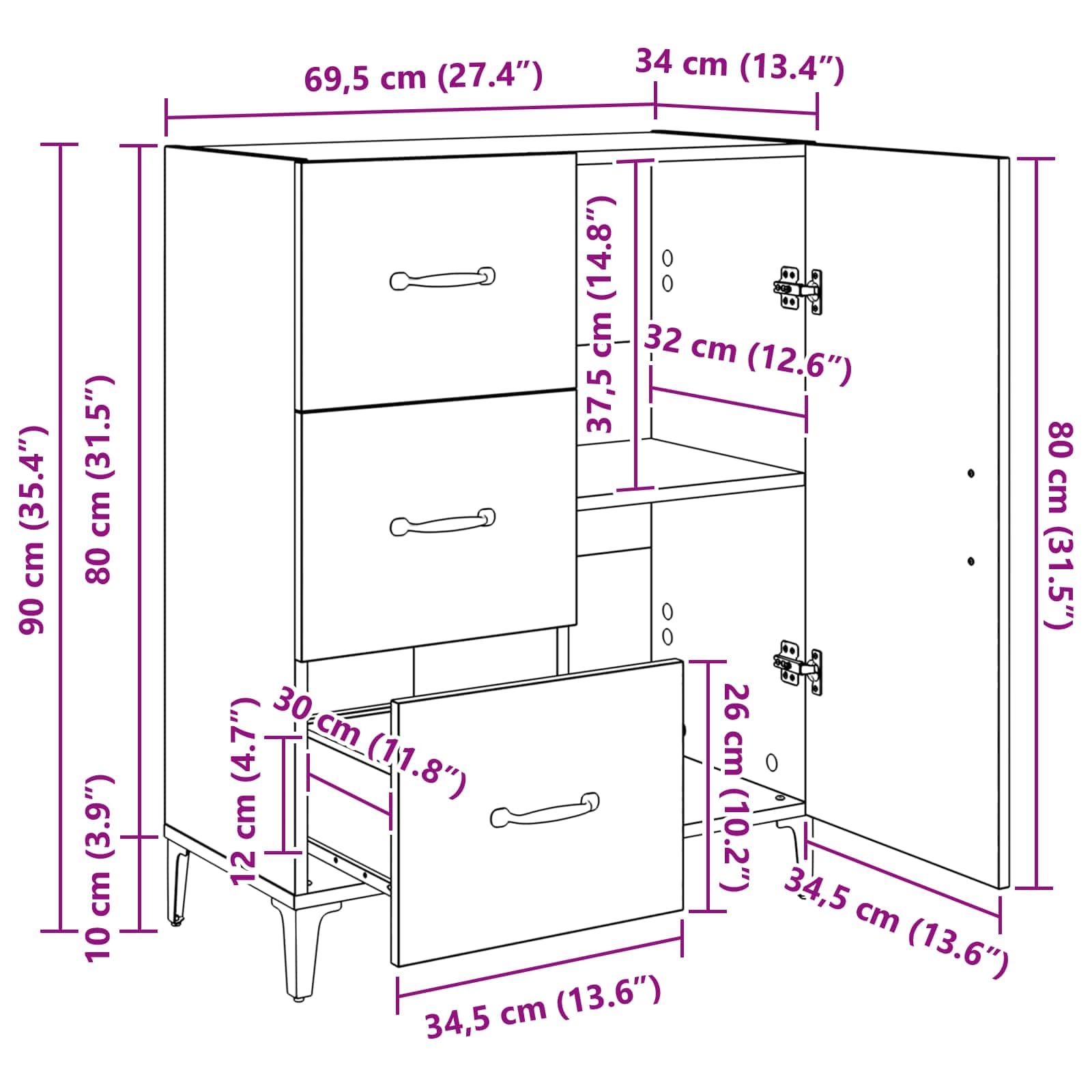 vidaXL Aparador Roble Artisan 69,5 x 34 x 90 cm Madera de ingeniería