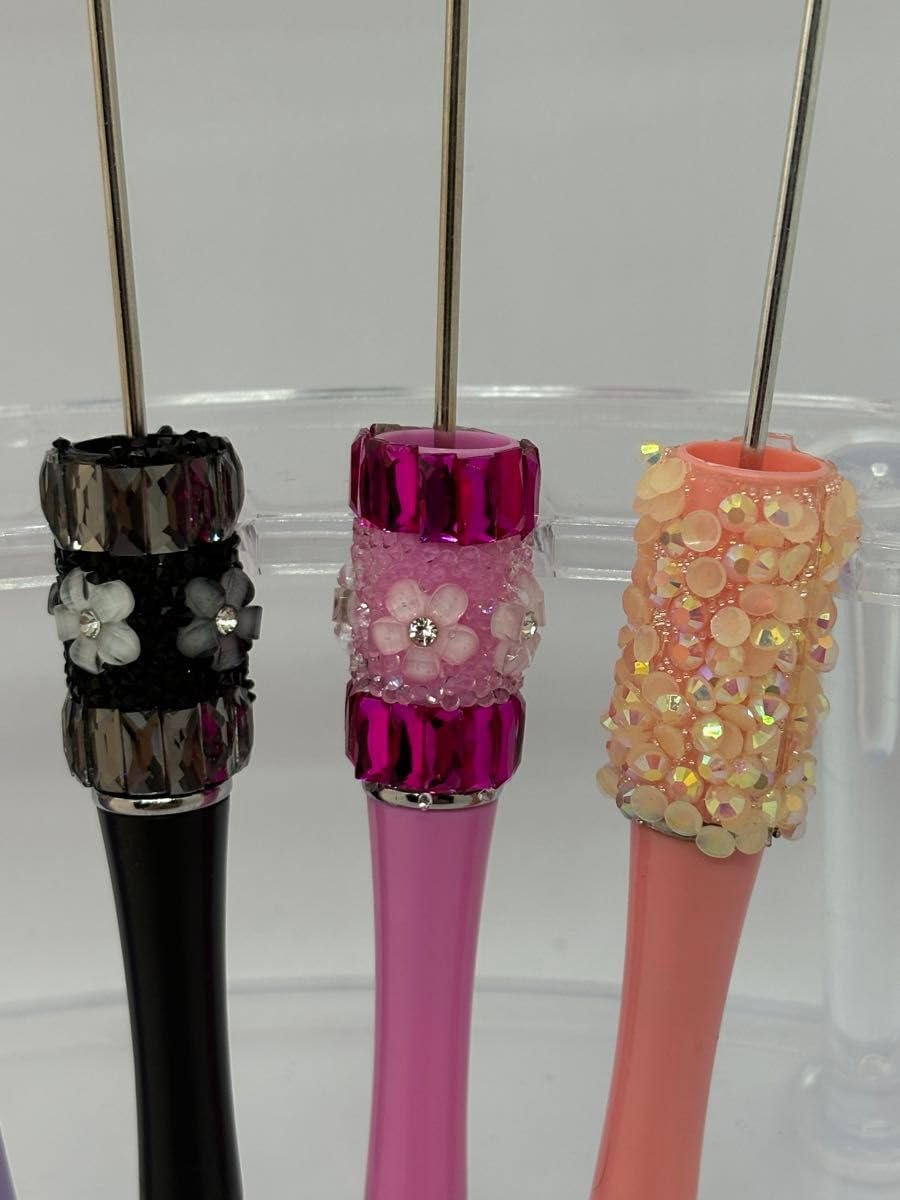 N1620 / カスタムボールペン デコレーションくまちゃんビーズ お花