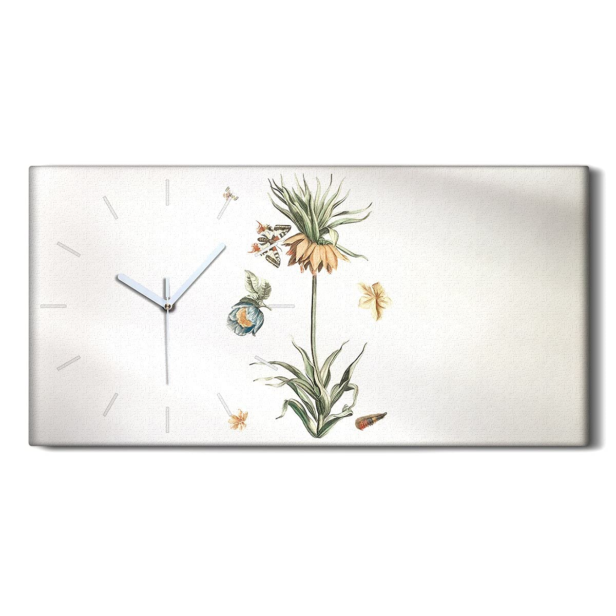 Horloge sur Toile Salon Chambre 60x30cm Décoration Image Fleurs Modernes