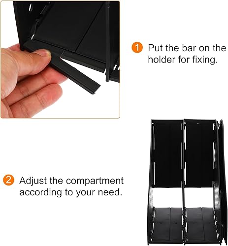 Miniatura 4 de PATIKIL Soporte plegable para archivadores, 3 compartimentos verticales, organizador de escritorio resistente para oficina, libros, organización de