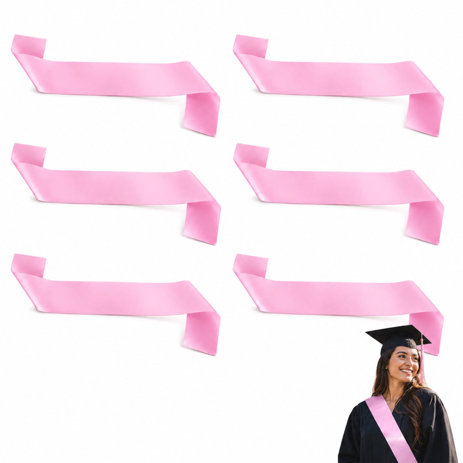 FYHJNC 6 PCS Plain Satin Sashes, Pink Double Layer Blank Sashes for Graduation Ceremonies Pageants Parties, Soft Durable Sash for DIY Customization Events