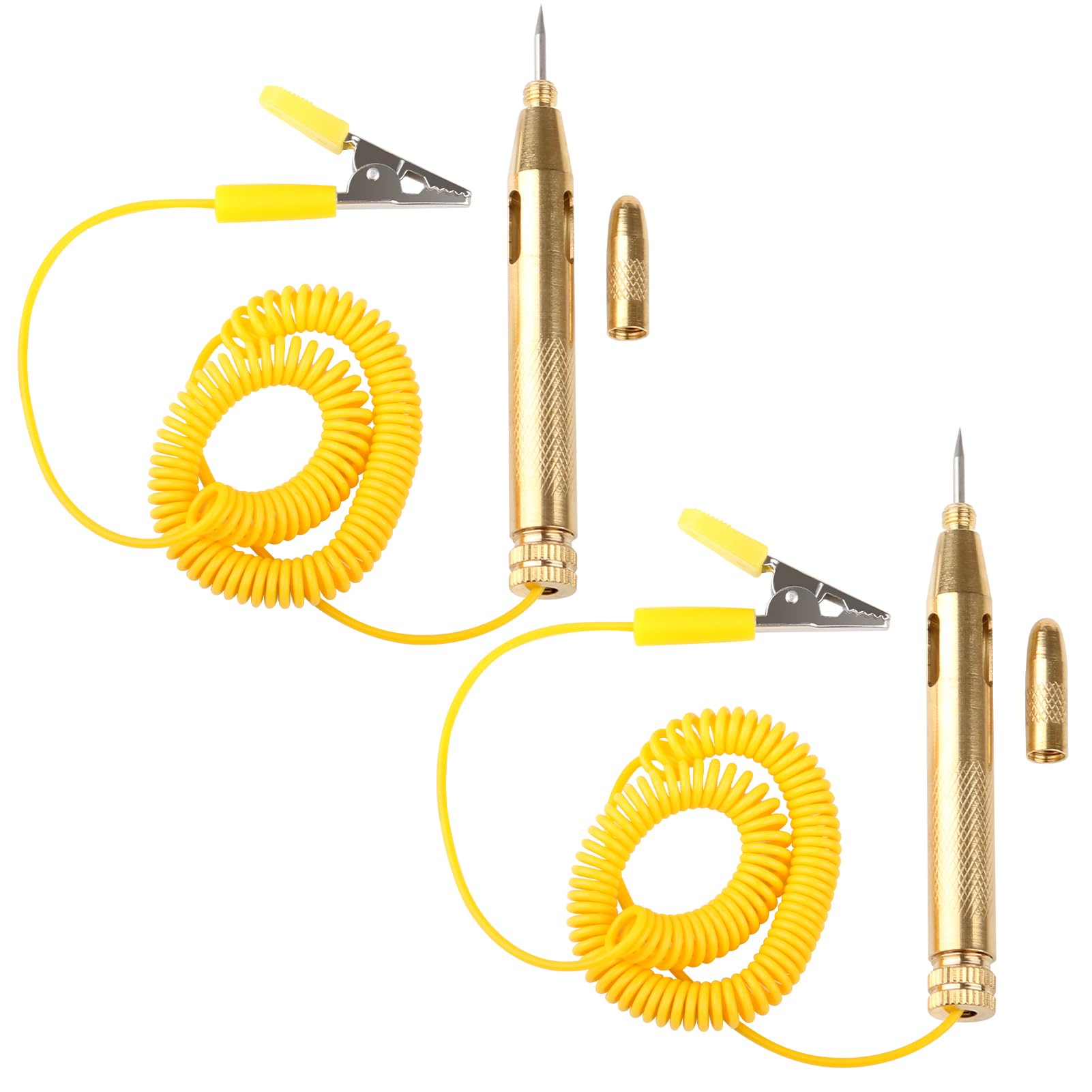 2 Comprobador Fusibles Coche Comprobador Voltaje Corriente DC 6V/12V/24V Buscapolos Circuito Pluma Prueba Voltaje con Pinza Cocodrilo Sonda Acero Cable Espiral Extensible para Comprobar Bajo Voltaje