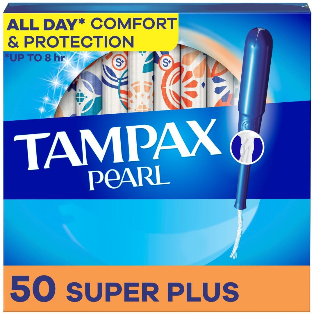 Tampax Pearl Tampons for Women, with LeakGuard Braid, Super Plus Absorbency, Unscented, 50 Count