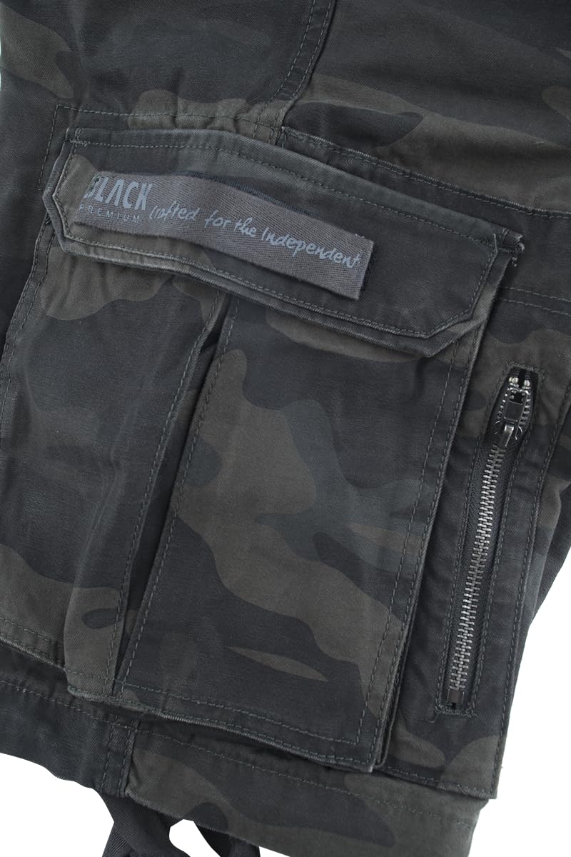 Black Premium by EMP Hombre Pantalón Corto Negro con Grandes Bolsillos