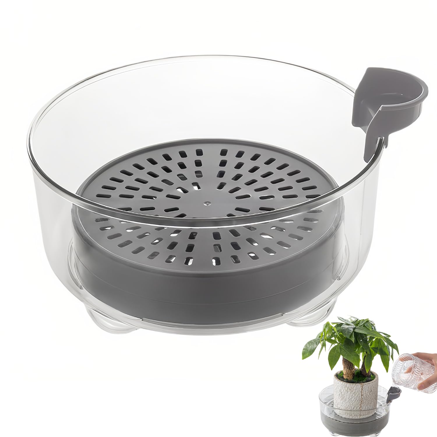 Deep Plant Saucer, Plastic Bottom Watering Tray with Height-Adjustable Planter Riser
