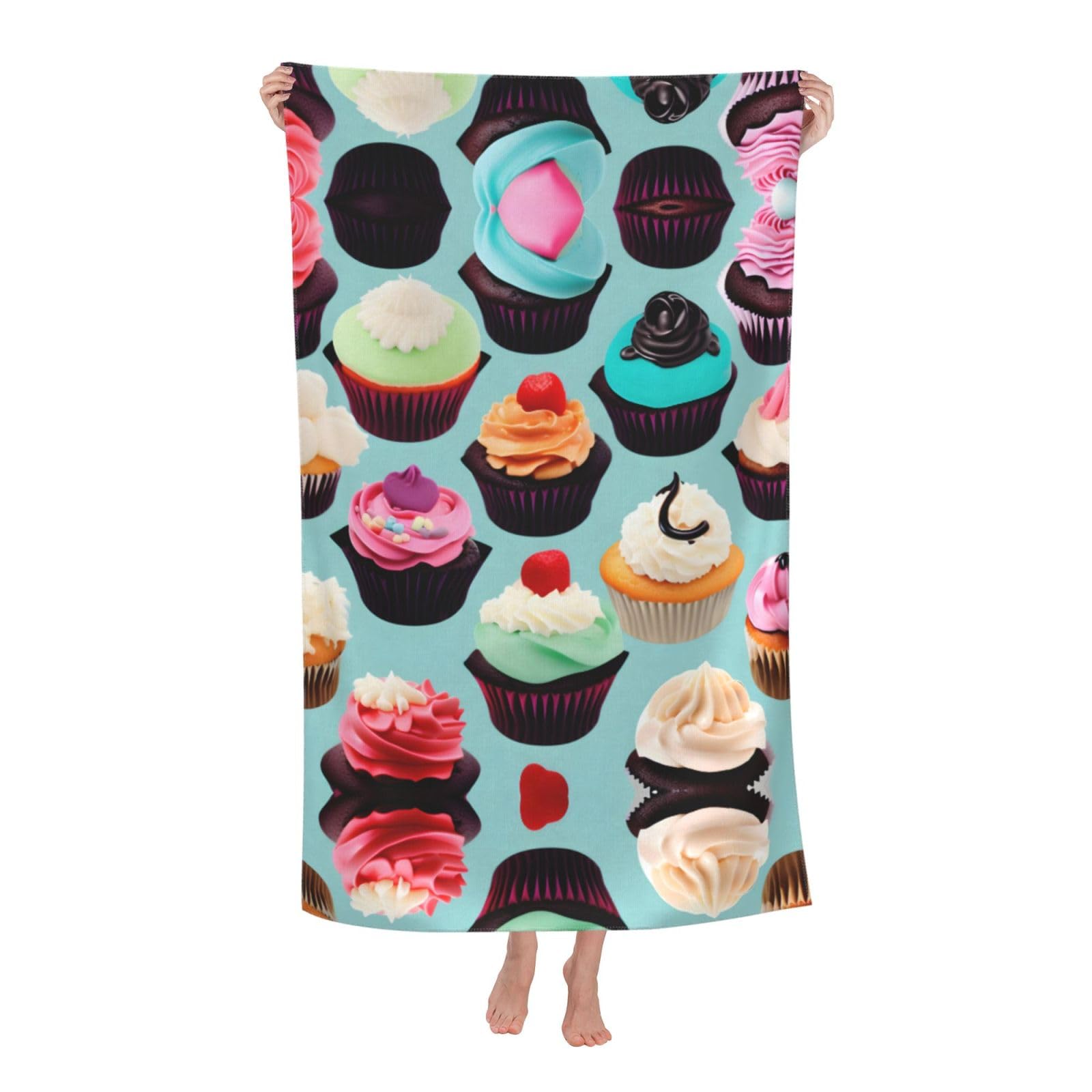 Oazcvbnn Women's White Colorful Cupcakes Print Adult Beach Towel Summer Travel Pool Vacation Swimming Fitness Outdoor Adventures