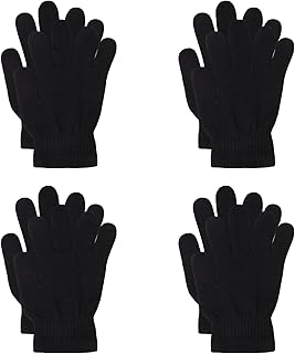 BBXWANG 4 Pairs Winter Magic Gloves Kids, Warm Knit Stretch Full Finger Thin Fleece Lining Gloves for Girls Boys