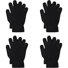 4 Pairs Winter Magic Gloves Kids, Warm Knit Stretch Full Finger Thin Fleece Lining Gloves for Girls Boys