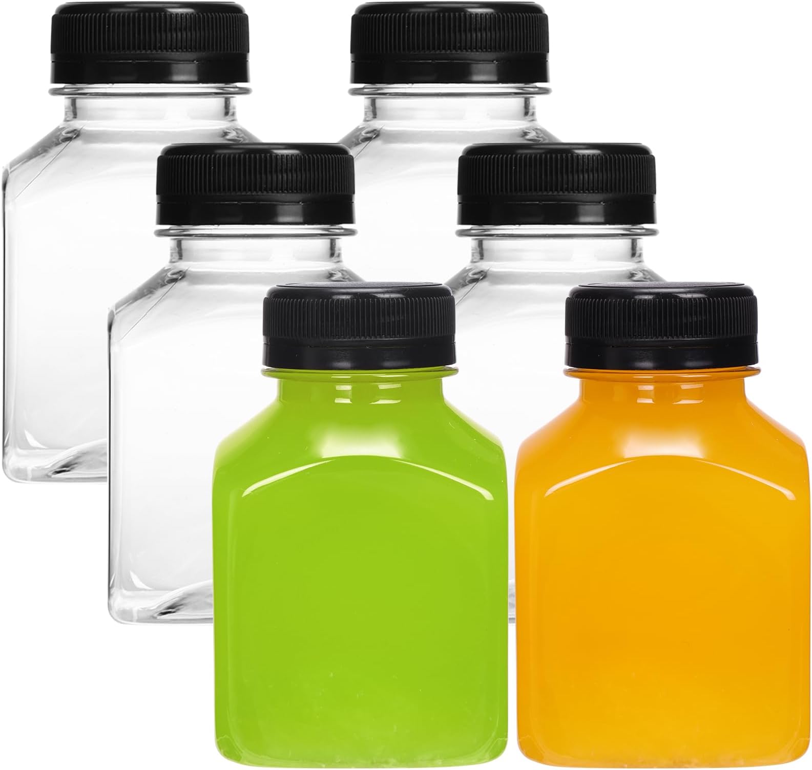 Moretoes 6pcs 8oz Plastic Juice Bottles with Caps, Clear Empty Reusable Water Bottles, Disposable Beverage Containers Bulk for Juicing Smoothies Turmeric Juice Milk and Other Beverages
