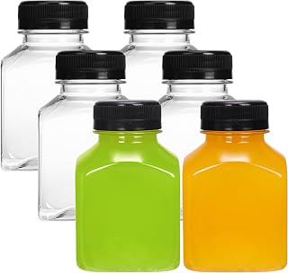 Moretoes 6pcs 8oz Plastic Juice Bottles with Caps, Clear Empty Reusable Water Bottles, Disposable Beverage Containers Bulk for Juicing Smoothies Turmeric Juice Milk and Other Beverages