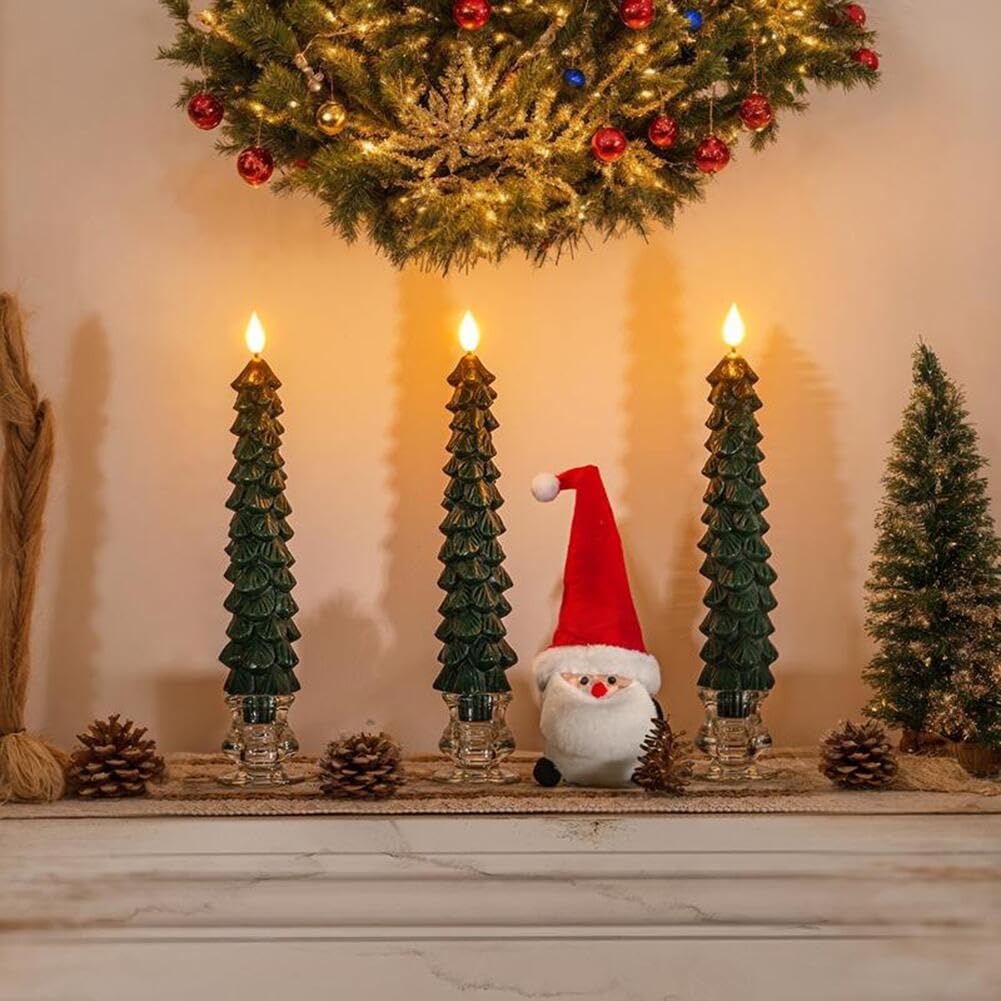 Velas cónicas sin llama con control remoto, velas LED en forma de árbol con efecto de llama parpadeante, funcionan con pilas para decoración de mesa de comedor (6)