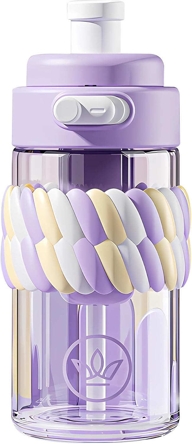 24 oz Glass Water Bottles with Straw Handle Lid, BPA Free, Reusable Leakproof Sport Drinking Tumbler Cup for Outdoor Sports, School, Work, Travel (Midsummer Purple) (Midsummer Purple) Thumbnail