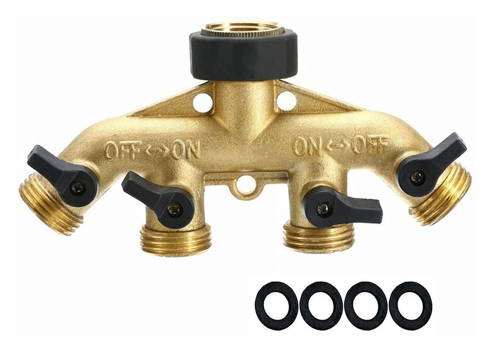 Distributore a 4 Vie per Tubi Flessibili, Sdoppiatore for Tubo in Ottone a 4 Vie, collettore for Rubinetto da 3/4 Pollici con valvole di intercettazione, Adattatore Giardino