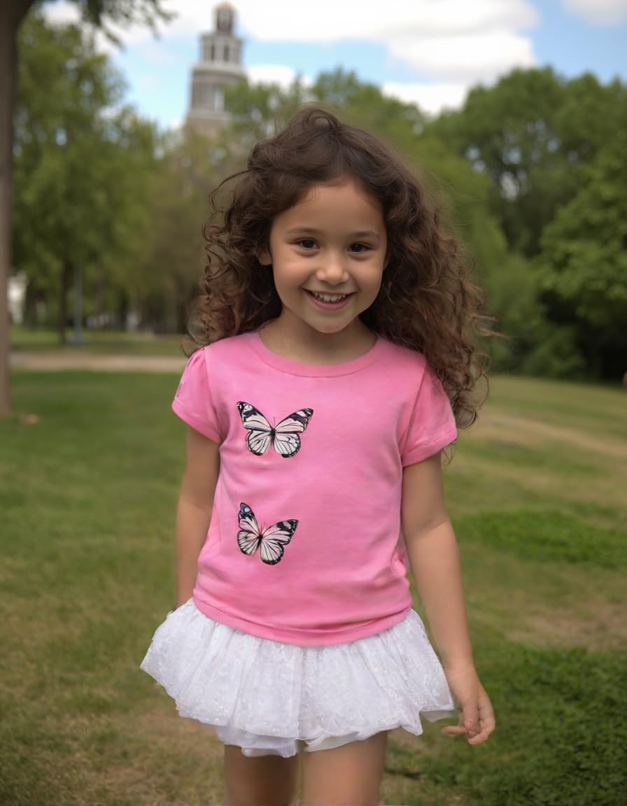 Kid Toddler Girl Butterfly Printed Short Sleeve T-Shirt + Waist Shorts Set 2PC Clothing For Summer - Image 4