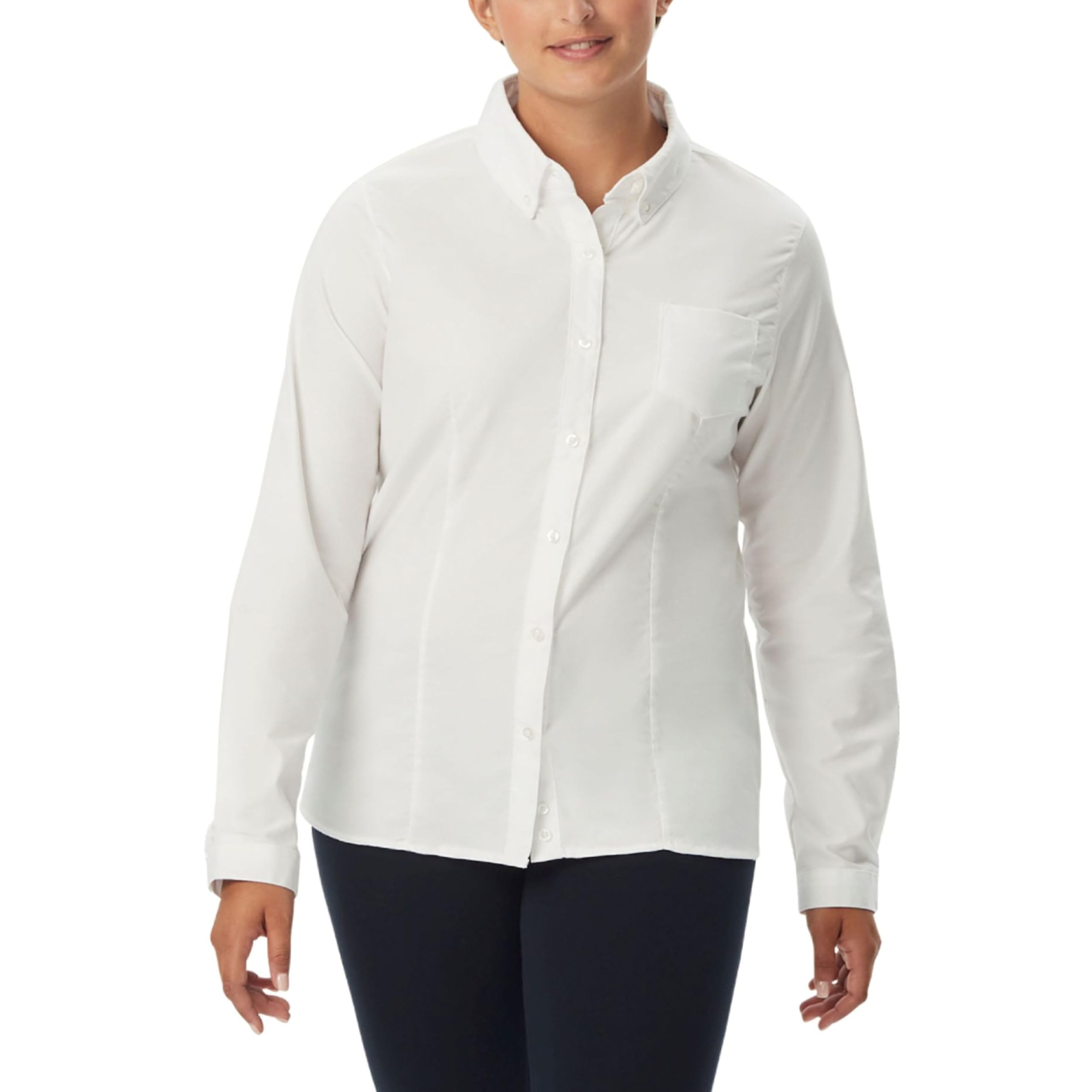 French Toast Blusa Oxford de manga larga para niña, Blanco, Large