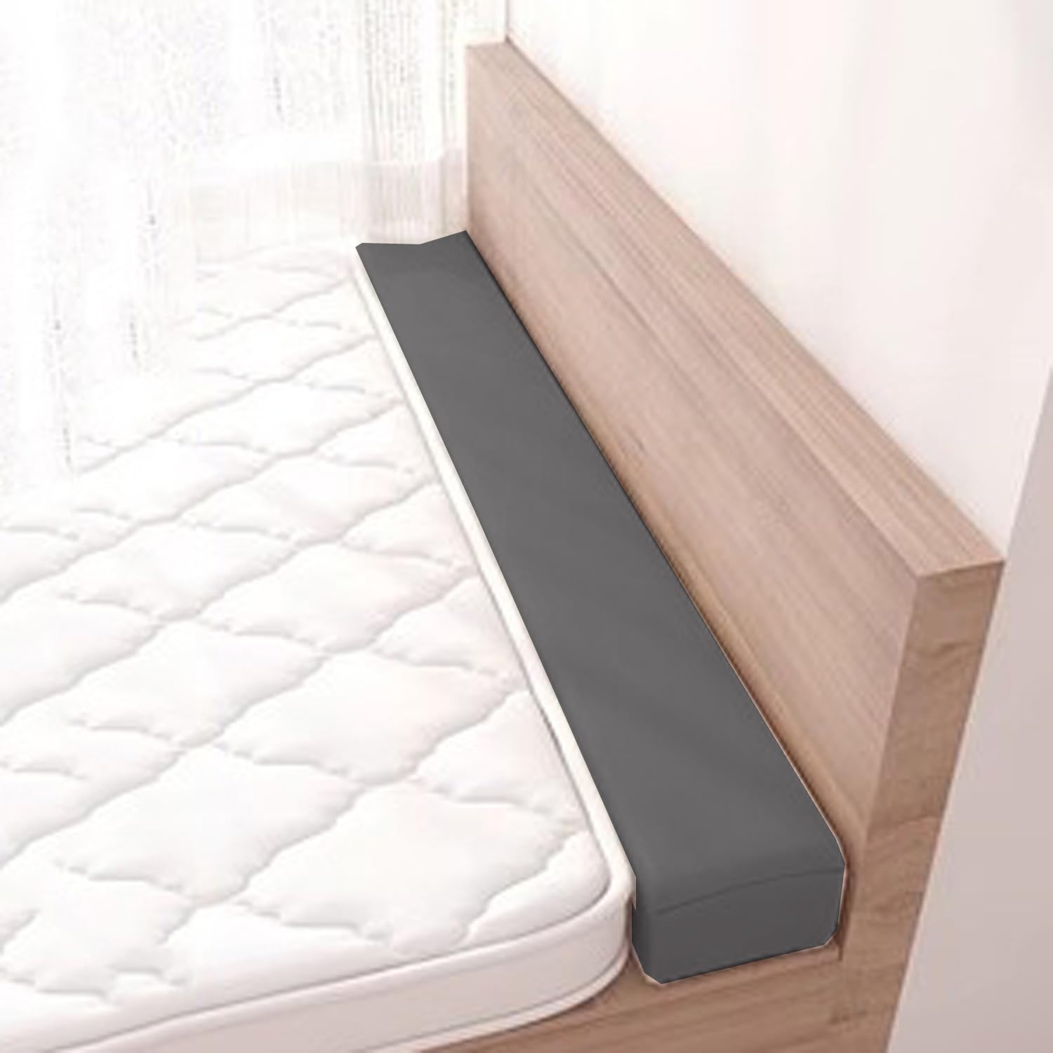 Miaogoo Bed Wedge for Mattress Headboard Wall, Soft Bed Wall Gap Filler Rectangle Thick Foam Gap Filler Mattress Gap Filler Armrest Support Cushion, Washable Cover (150x10x20cm,Dark Gray)