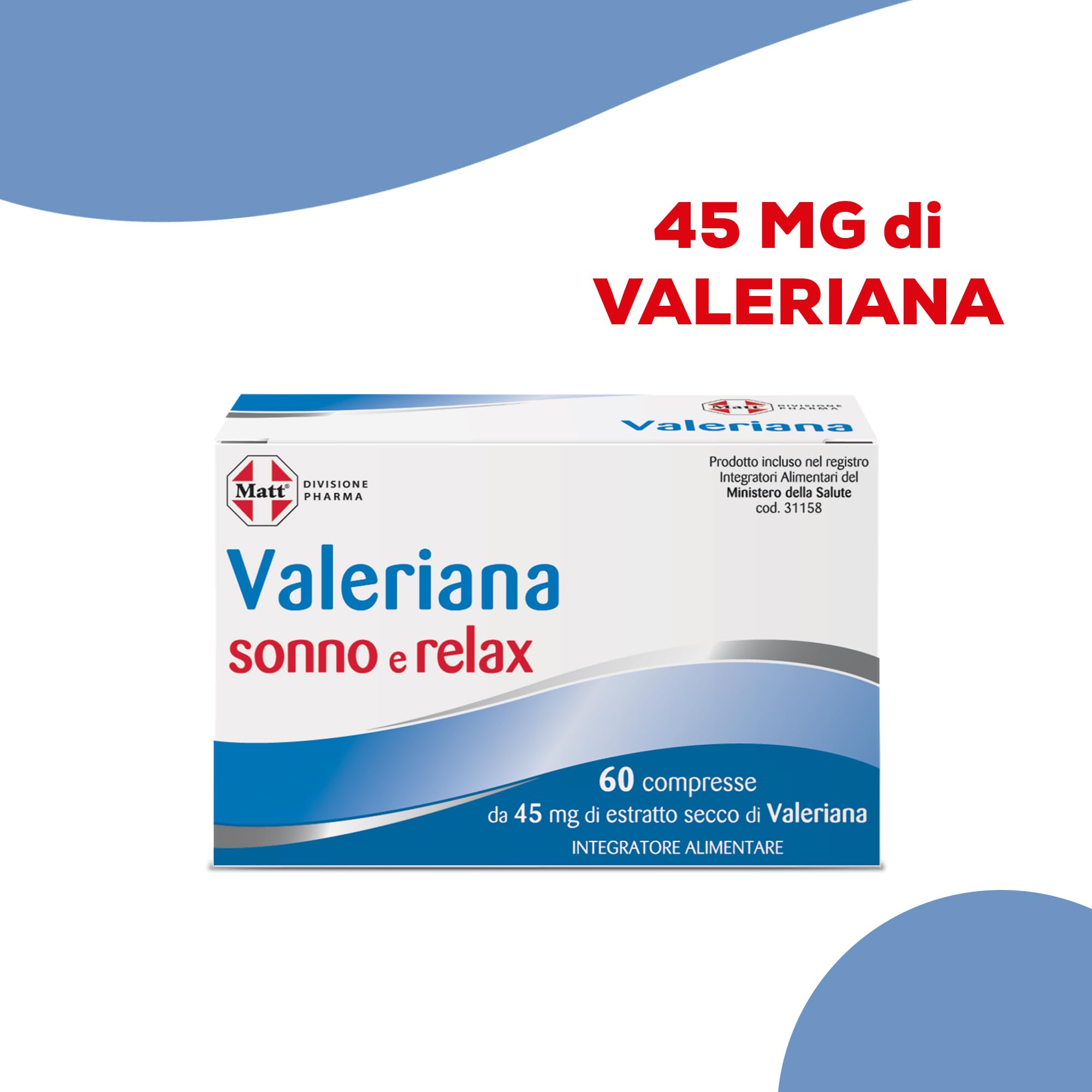 Matt, Valeriana, Integratore Alimentare di Valeriana Utile per Favorire il Rilassamento e il Sonno, Migliora la Qualità del Sonno, Confezione con 60 Compresse, 8.28 g