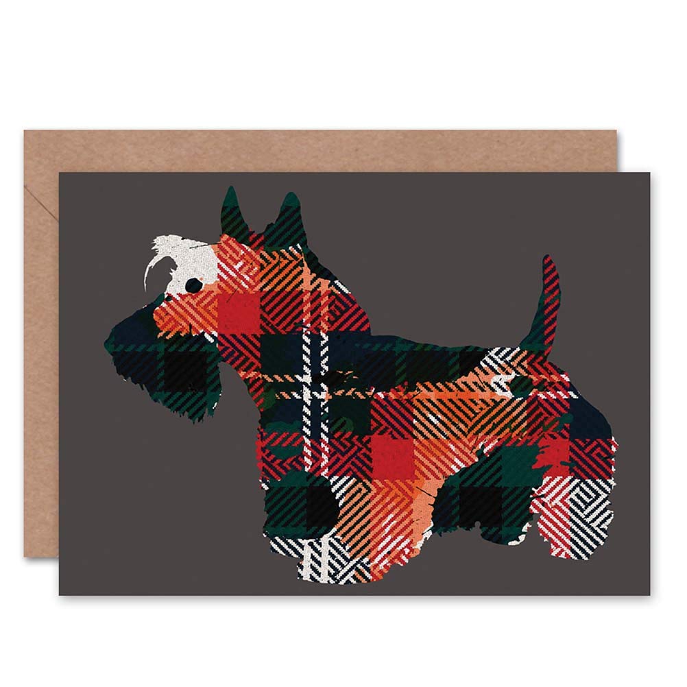 Wee Blue Coo SCOTTISH TERRIER DOG COLOURFUL TARTAN SCOTLAND BLANK GREETINGS CARD